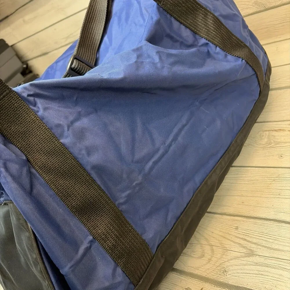 VTG 90s Y2k 2000s NIKE Swoosh Logo Blue Black Gym Travel Duffle Bag